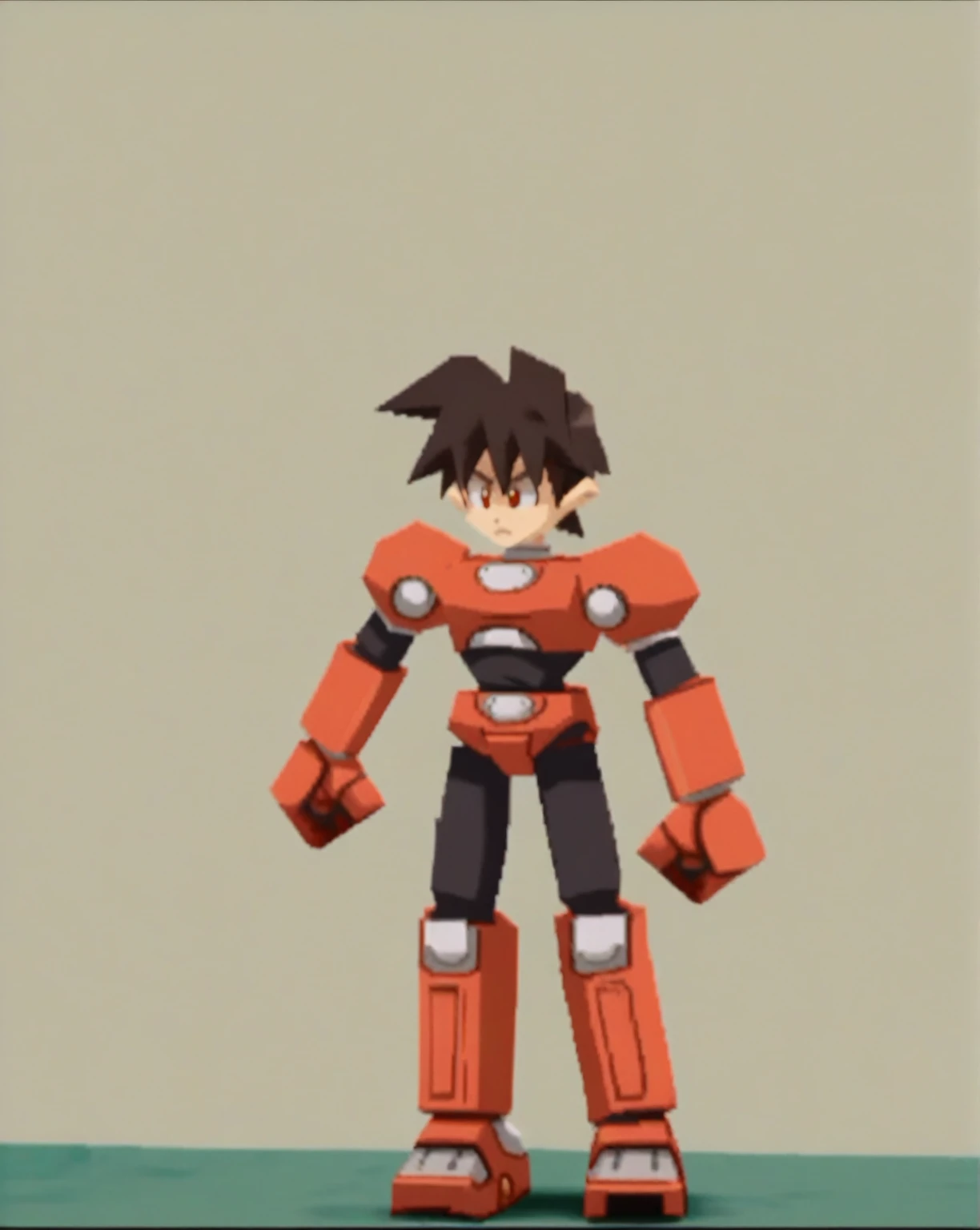 1in kinu-sensei artstyle, Kinu Nishimura style, muted pastel colors, 1boy, solo, hardboiled, reploid, In this detailed image, we see a Reploid character from the "Mega Man X" series, specifically with the design from "Mega Man X8." The Reploid features a futuristic and functional design, incorporating a blend of military and utilitarian aesthetics. The character is depicted in a full-body armor suit predominantly colored in vibrant greens, with contrasting red and white accents, kinu-sensei artstyle, rcklgnd