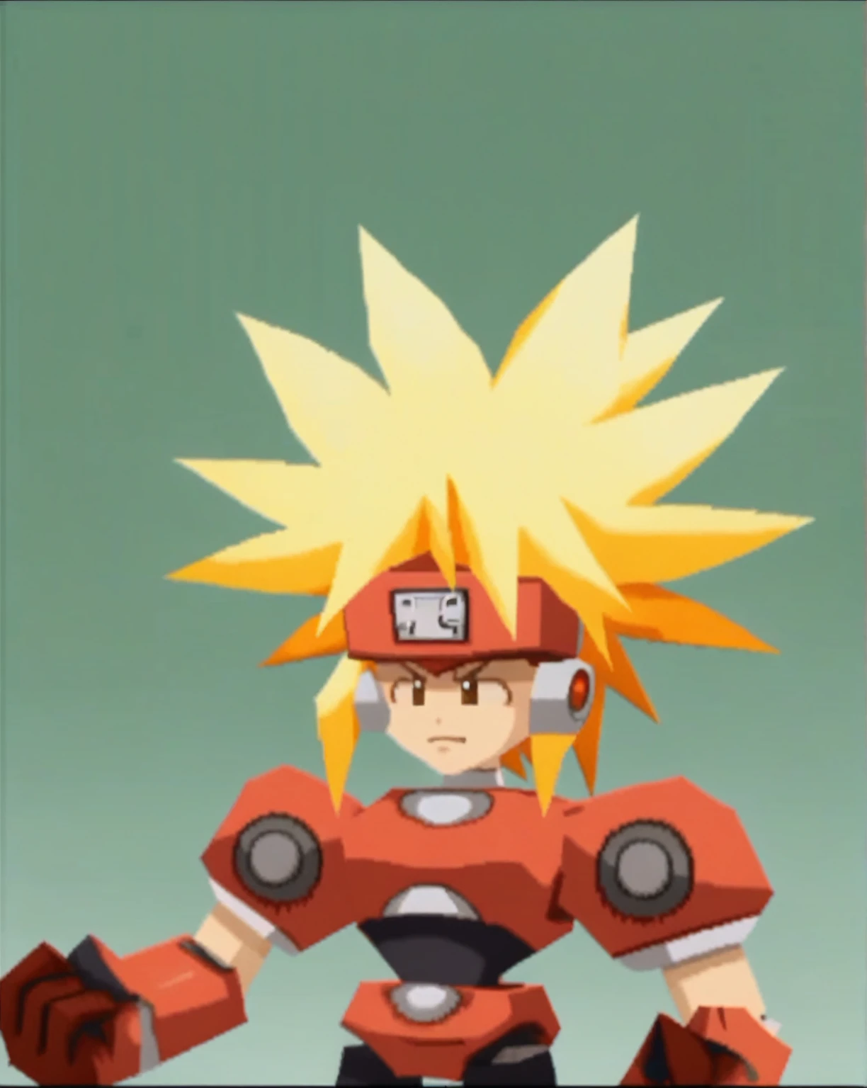 1in kinu-sensei artstyle, Kinu Nishimura style, muted pastel colors, 1boy, solo, hardboiled, reploid, In this detailed image, we see a Reploid character from the "Mega Man X" series, specifically with the design from "Mega Man X8." The Reploid features a futuristic and functional design, incorporating a blend of military and utilitarian aesthetics. The character is depicted in a full-body armor suit predominantly colored in vibrant greens, with contrasting red and white accents, kinu-sensei artstyle, rcklgnd