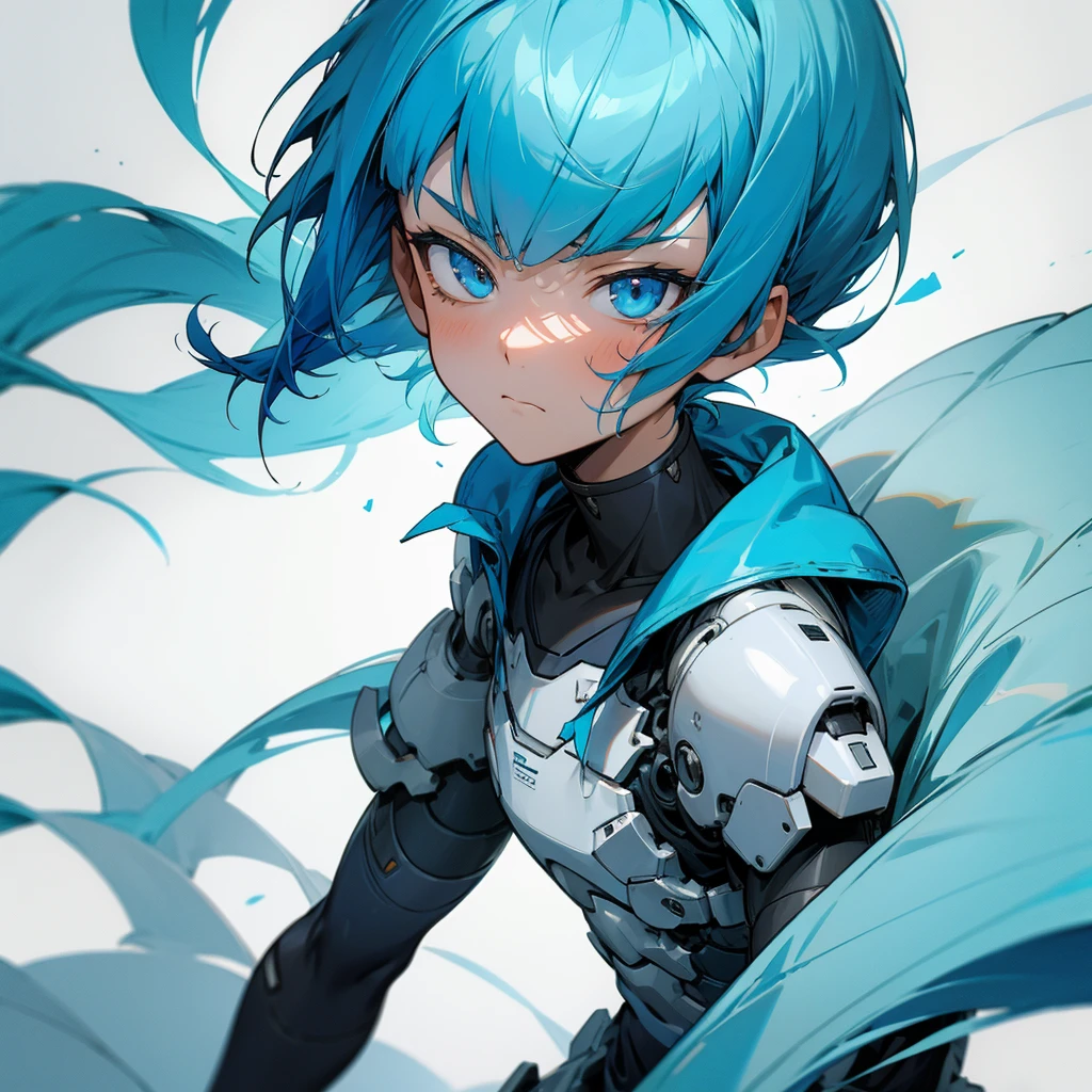 1boy, blue hair, straight bangs, small, thin, neutral expression