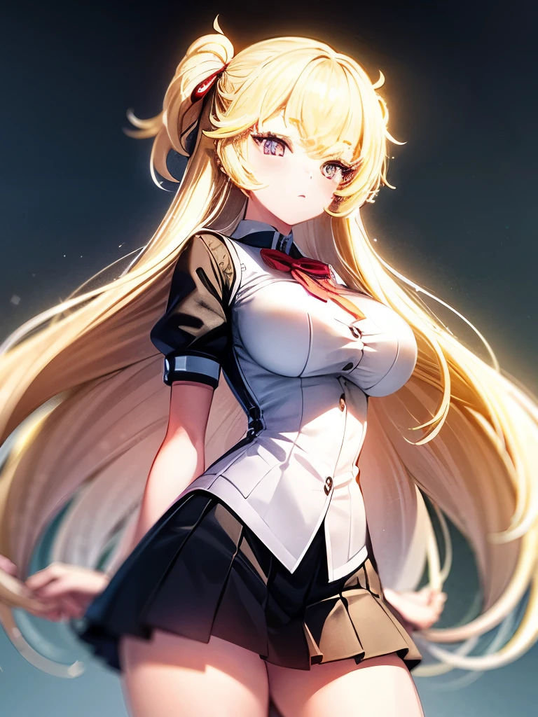(1 Girl), (Big eyes: 1.2), Splash Art Anime ta, blonde anime girl with long hair, Smooth anime CG art, Ultra high definition, animation art wallpaper 8k, 16K Comic Wallpaper, (Big Breasts: 1.3), Slender body, (Beautiful breasts: 1.3), Perfect body, (Wearing a JK uniform: 1.3), Spoiled, Captivate,