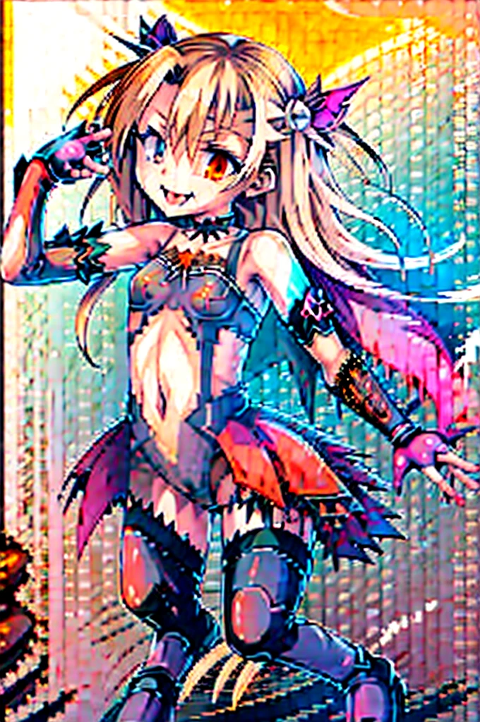 ,huge ,Gothic ta,Garter Straps,Laughing with your mouth open,tooth,vampire,Halloween,Orange Hair,hair ornaments,Heterochromia iridis,Best image quality,Highest quality