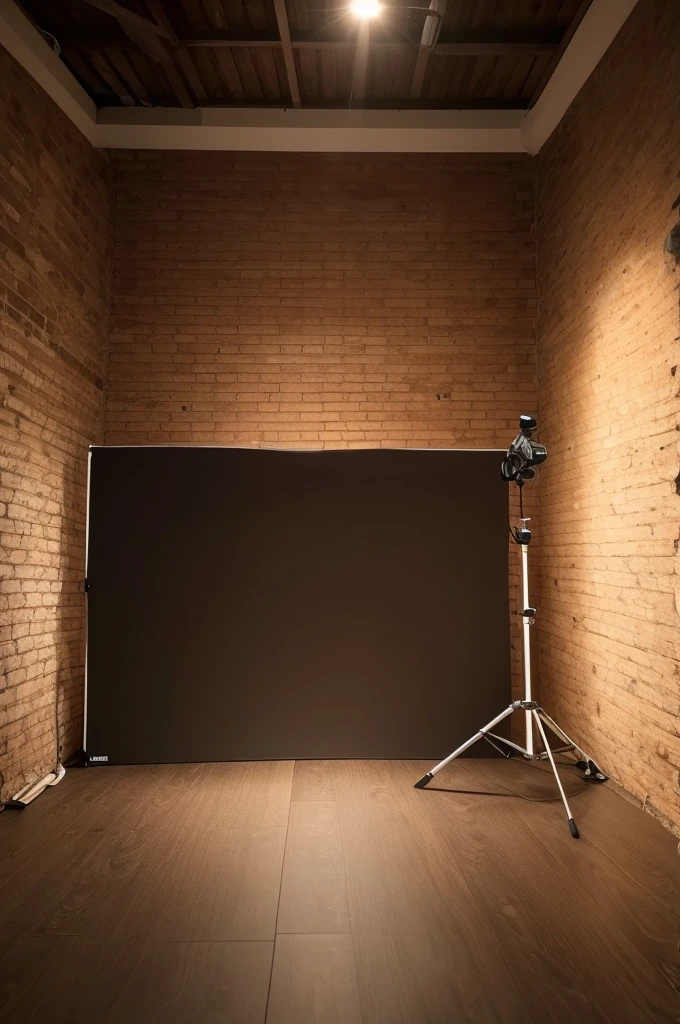 Create a realistic backdrop for video creation with warm lighting the wall must be soundproofed