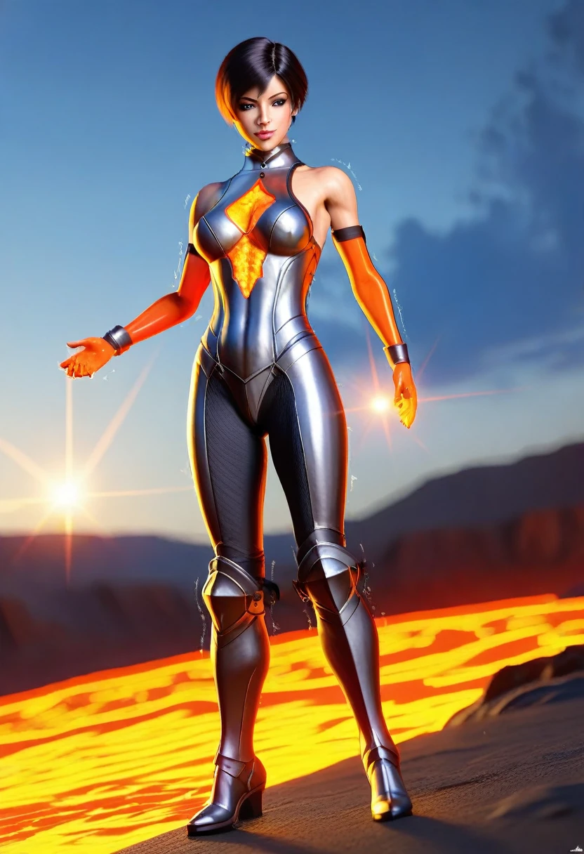 ((best quality)), ((masterpiece: 1.2)), (extremely detailed: 1.1), (8k, high quality, cinematic, hyper-realistic, illustration), (autodesk maya, octane render, unreal engine, game character , tracing ray, hdr), (16mm focal length, f/4 aperture, dynamic perspective, deep depth of field), (1 boy, dynamic angle, casting pose.fire knight, short hair that shines like plasma, steel weave clothing, lava gloves, heavy boots, underlying burning chest, desert tundra, crumbling stone sculptures around you), 3d, realistic, CG, 3D model, beautiful, elegant, safe (hdri, bloom, edge lighting , soft lighting, discreet). , zhongfenghua, badass\(armor\) mage robe, alo of blue flames, mage_glam, caftan