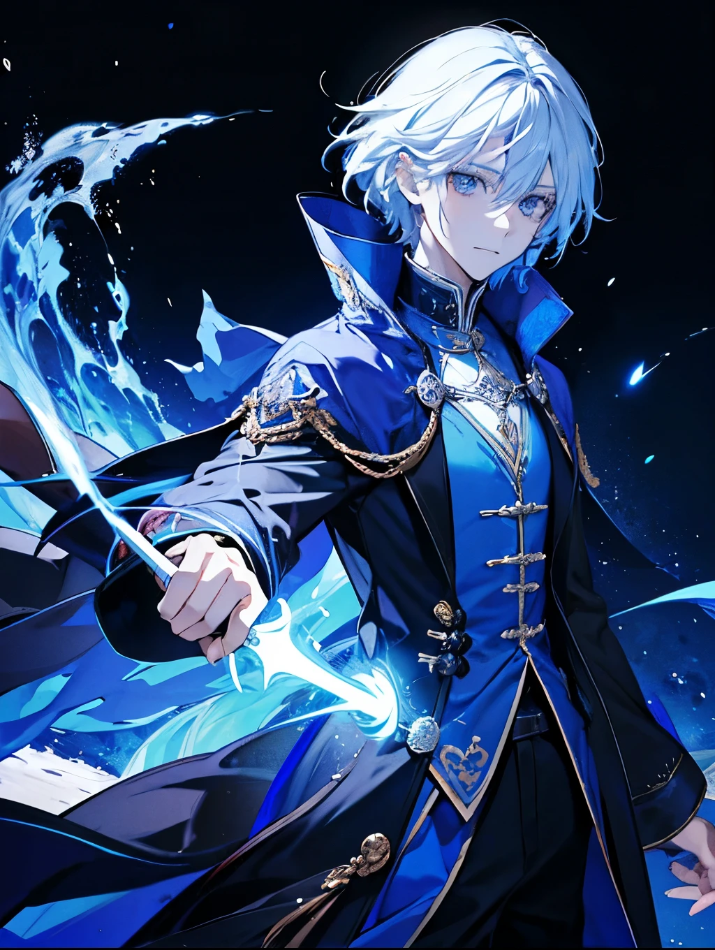 Wizard man, he has a light hair and blue eyes, he has a dog person type , he wear a  clothes and he fight for change the world. 
