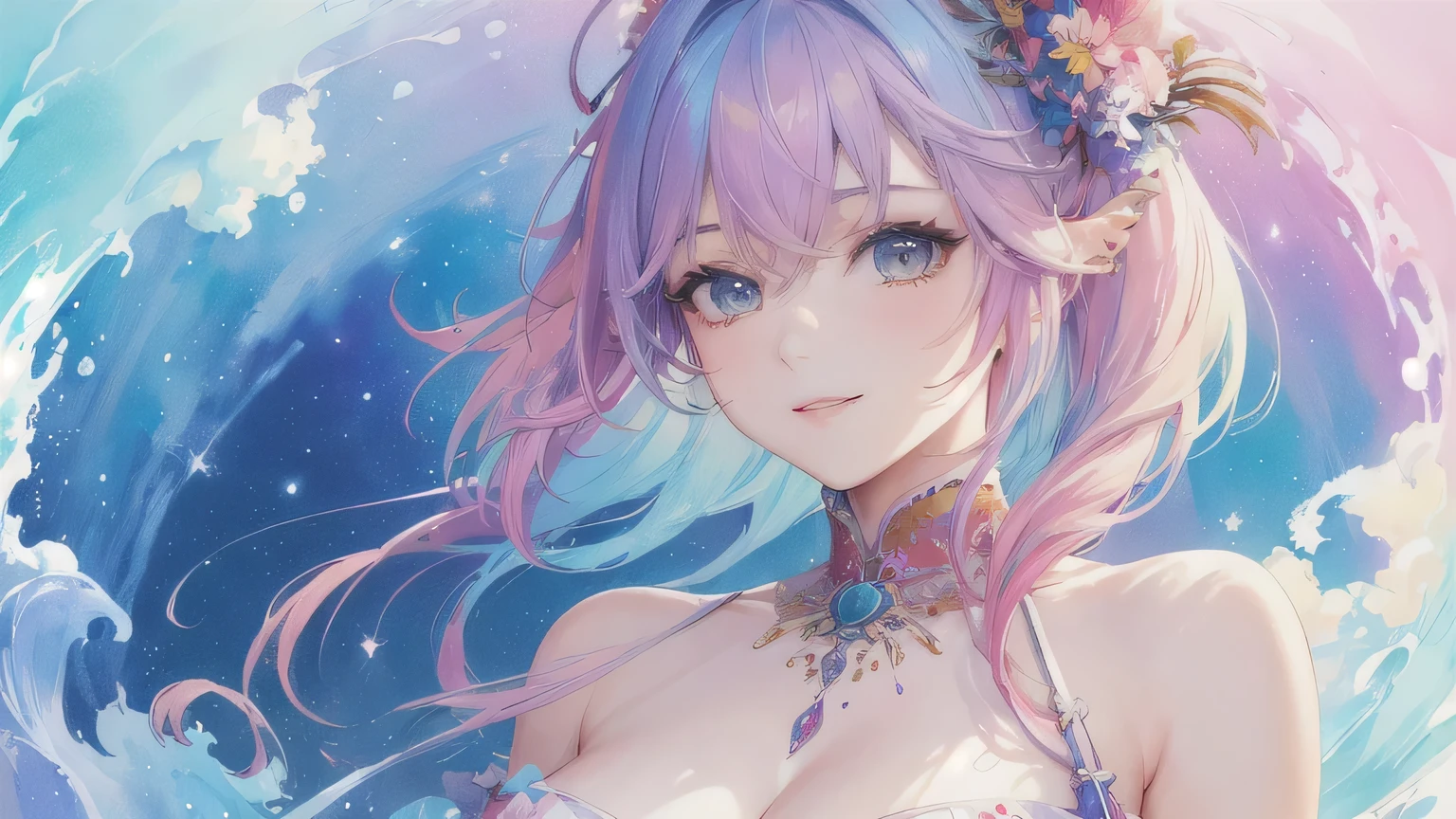 Purple eyes, blushing