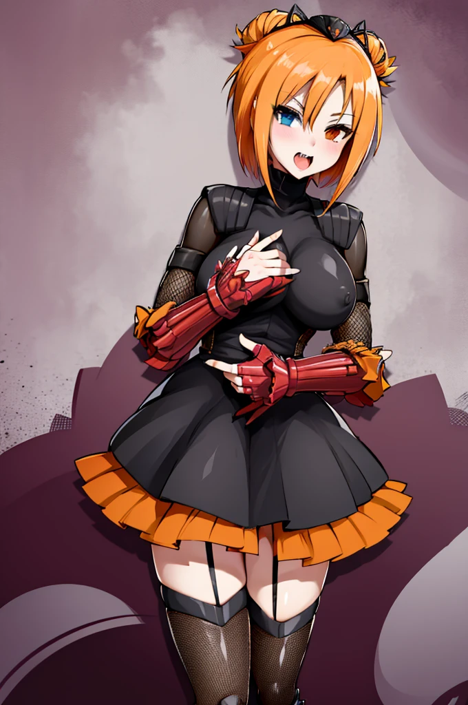 ,huge ,Gothic ta,Garter Straps,Laughing with your mouth open,tooth,vampire,Halloween,Orange Hair,hair ornaments,Heterochromia iridis,Best image quality,Highest quality