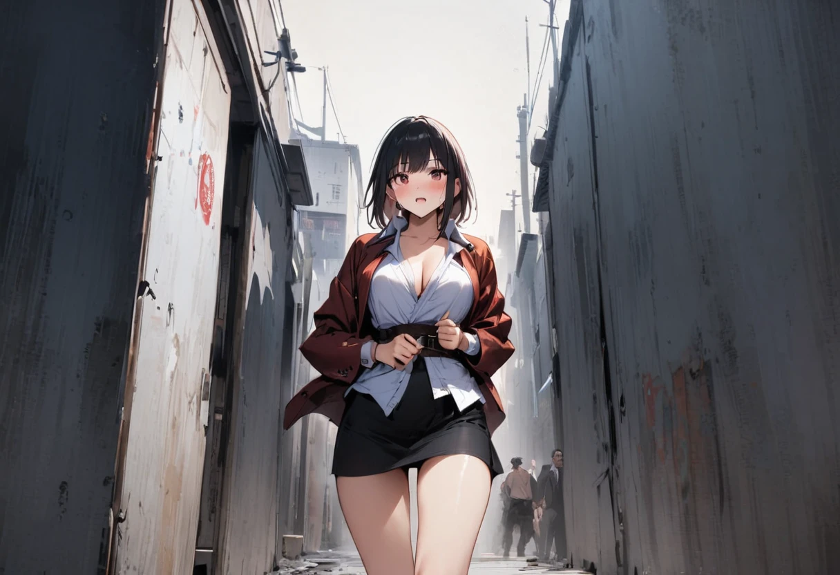 A girl is trying to escape、Girls hate it、Panty shot、Miniskirt、friend、Kidnapping、Scared、Yakuza Office、Yakuza、Scared、Feeling fear、In front of the building、background、Dynamic Angle、masterpiece、best quality、ultra-detail、Japanese Mafia、Yakuza hideout、gang、Boss's Room、Thug's Room、The boss's daughter