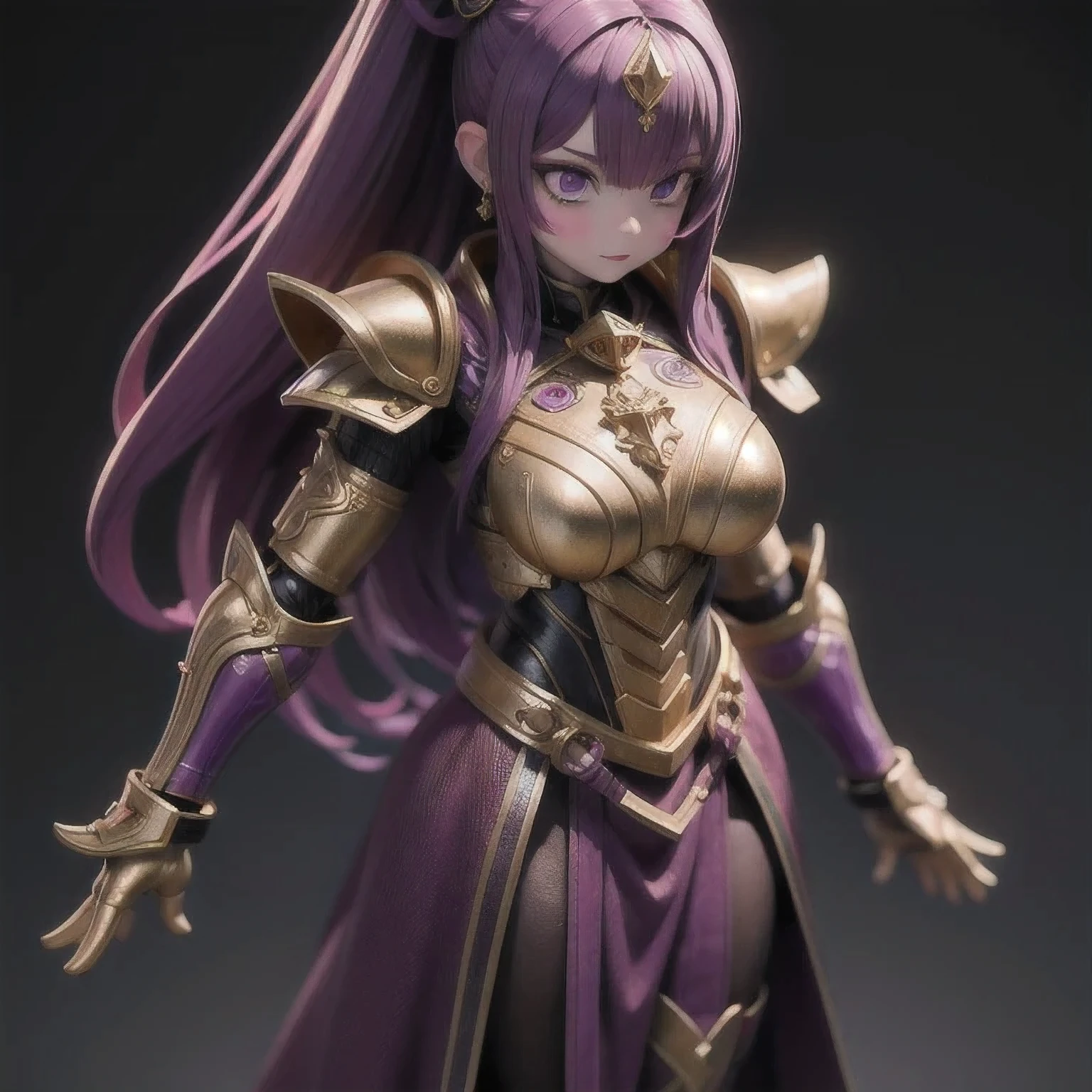 Close up of purple and gold toys, Super detailed fantasy characters, Science Fiction Characters render, detailed humanoid, Star Pathfinder Characters, Science Fiction Characters, Science Fiction Characters, humanoid character, very detailed character, Color Rendering, 3D Rendering Character Art 8K, Alien Armor, safi'jiiva armor, Marmoset Rendering