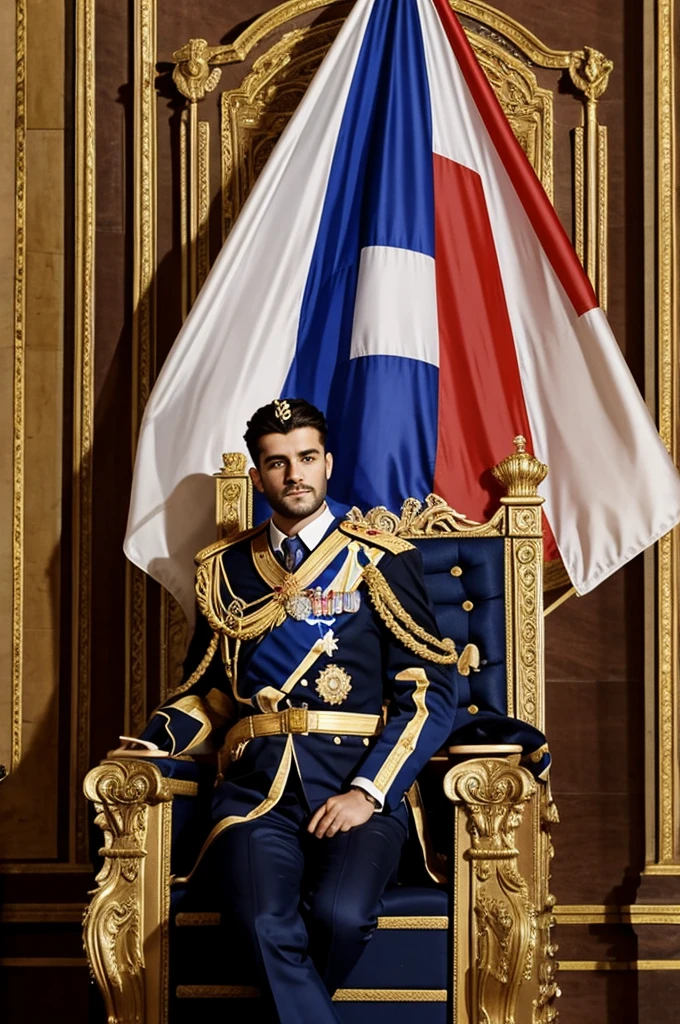 Me on a throne with the French flag and a lion