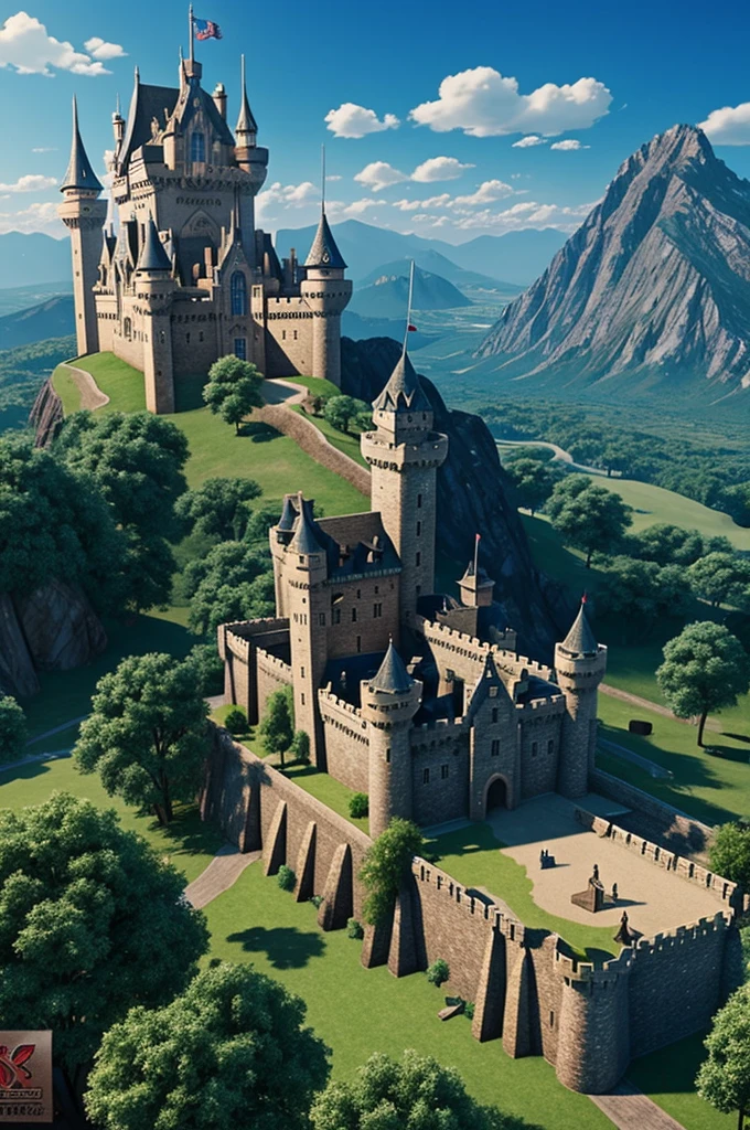 A castle with a dragon in animated format