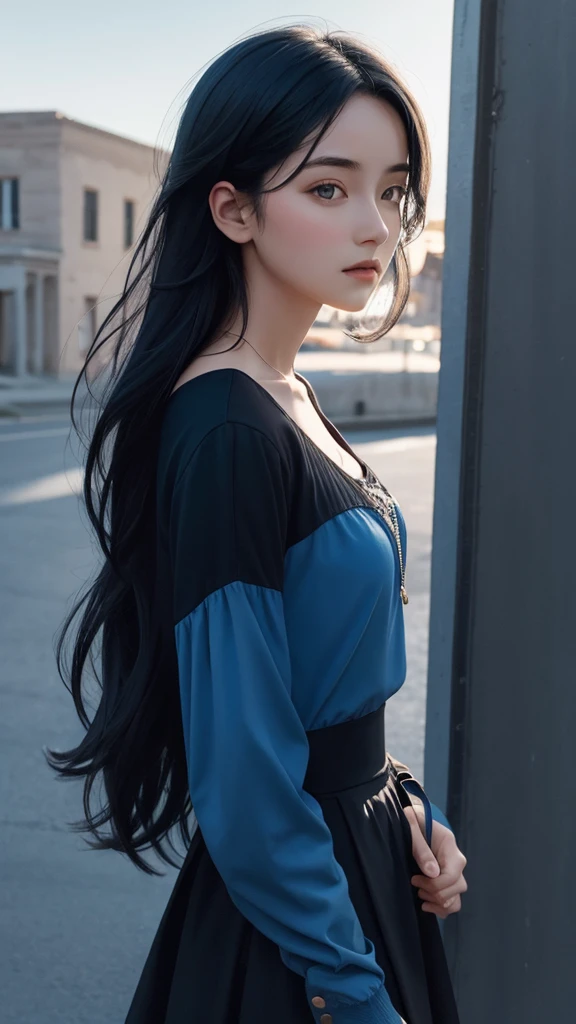 Polychrome, One girl, night, dark, Black Hair, View your viewers, Upper Body, In-person audience, Limited edition palette, Blue sky background, Shine,