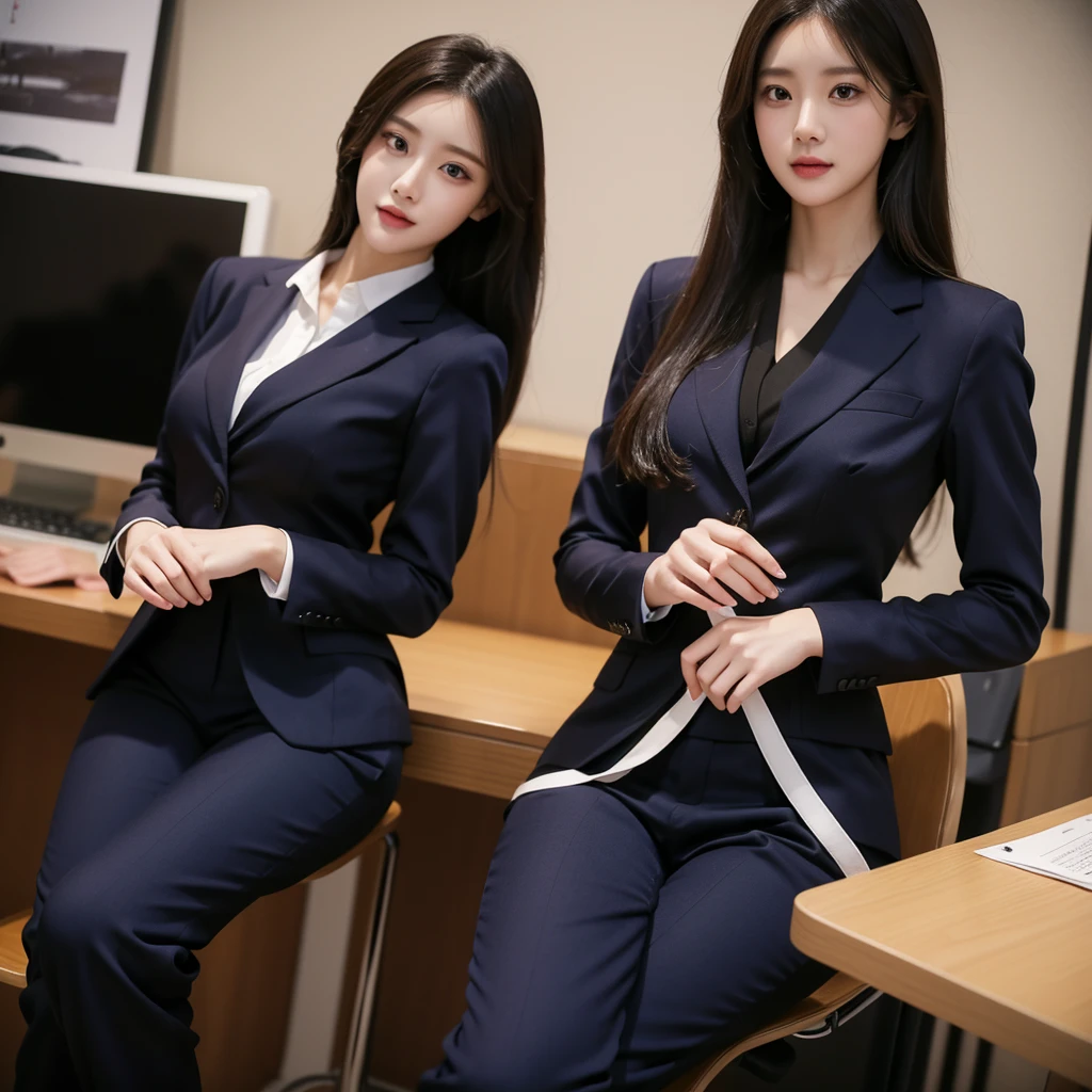 Beauty、BeautyOL、Detailed face、Realistic、beautiful girl、Beauty、Office Lady Uniform、beauty、Beautiful woman、Show off a slim waist、Handsome woman、Pants look、suit、Sexy pose