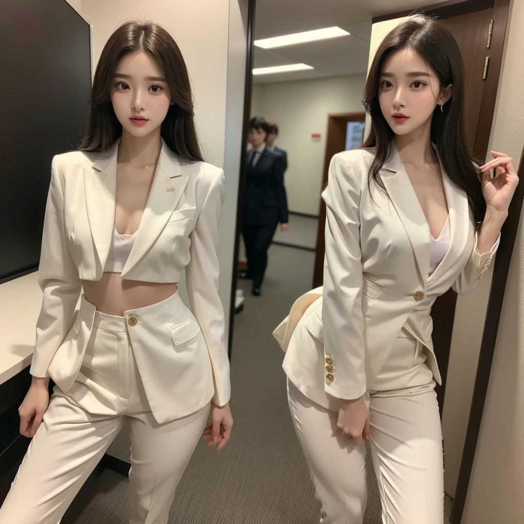 Beauty、BeautyOL、Detailed face、Realistic、beautiful girl、Beauty、Office Lady Uniform、beauty、Beautiful woman、Show off a slim waist、Handsome woman、Pants look、suit、Sexy pose