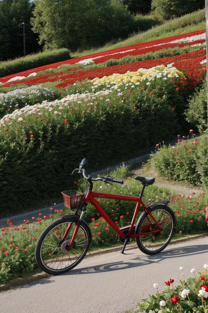 Doudou démoniaque,  champs de fleurs rouges et or, ambiance électrique 