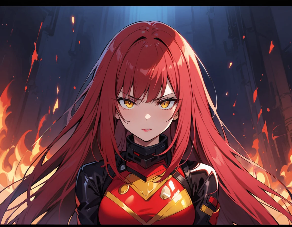 1girl, pigtails red hair, red eyes, high res, ultrasharp, 8K, , looking at viewer with disgust, looking disappointed and angry. 