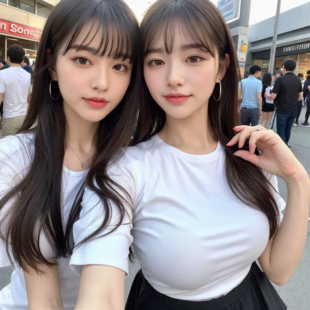 1girl,1man,(tareme:1.4),(beautiful face),huge breasts,(cute japanese idol),light makeup,happy,straight hair,tongue,sweaty,(look at viewer),tanktop