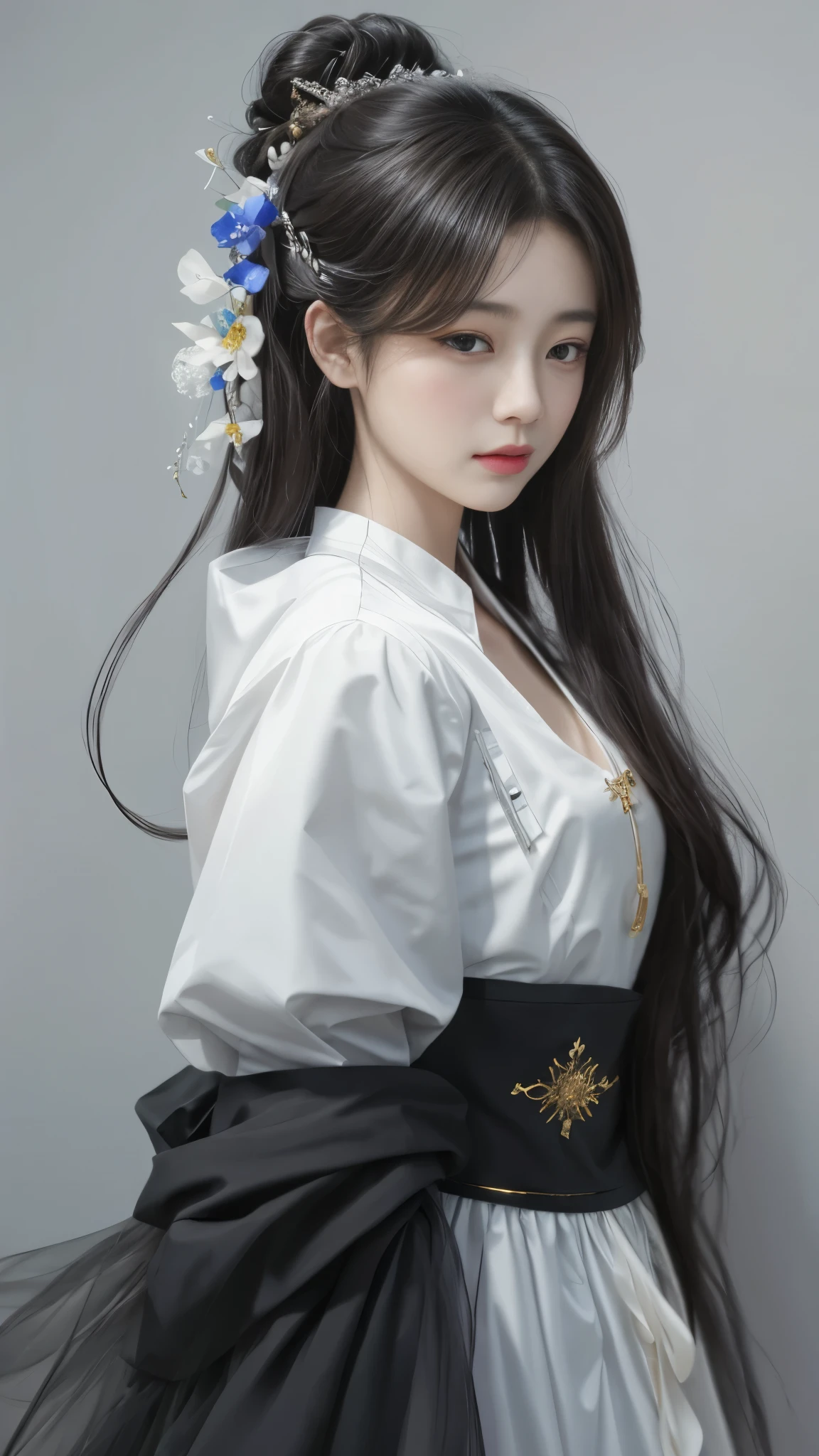 A painting，The painting shows a woman with long hair wearing a white dress, Beautiful character painting, Gu Weiss, artwork in the style of Gu Weiss, author：Yang J, author：Fan Qi, author：Zhang Han, author曾静, by Zhou Wenjing, Gu Weiss masterpiece, author：Li Song, Beautiful anime portrait, author：Ye Xin, author：Song Xu
