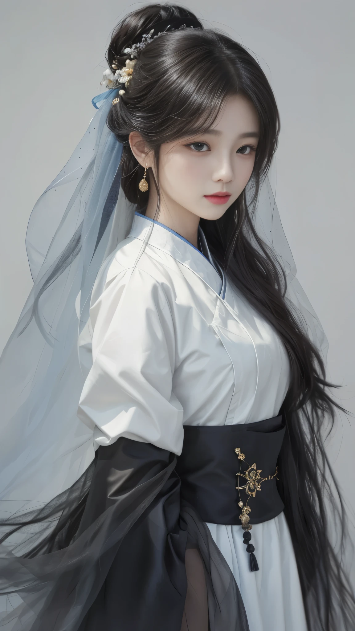 A painting，The painting shows a woman with long hair wearing a white dress, Beautiful character painting, Gu Weiss, artwork in the style of Gu Weiss, author：Yang J, author：Fan Qi, author：Zhang Han, author曾静, by Zhou Wenjing, Gu Weiss masterpiece, author：Li Song, Beautiful anime portrait, author：Ye Xin, author：Song Xu