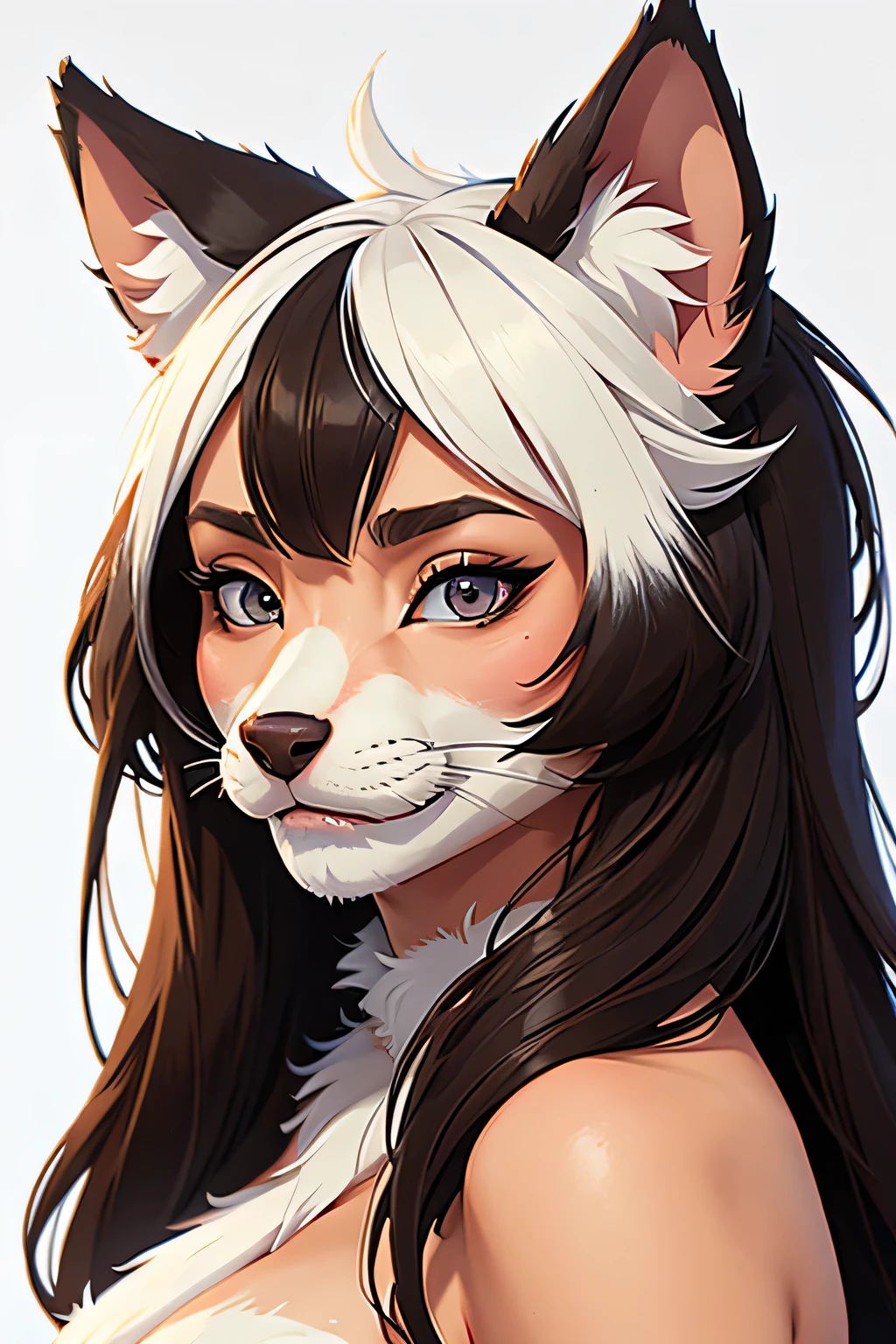 beautiful furry girl, (masterpiece) furry hybrid, animal face traits, 8K, detailed, white background