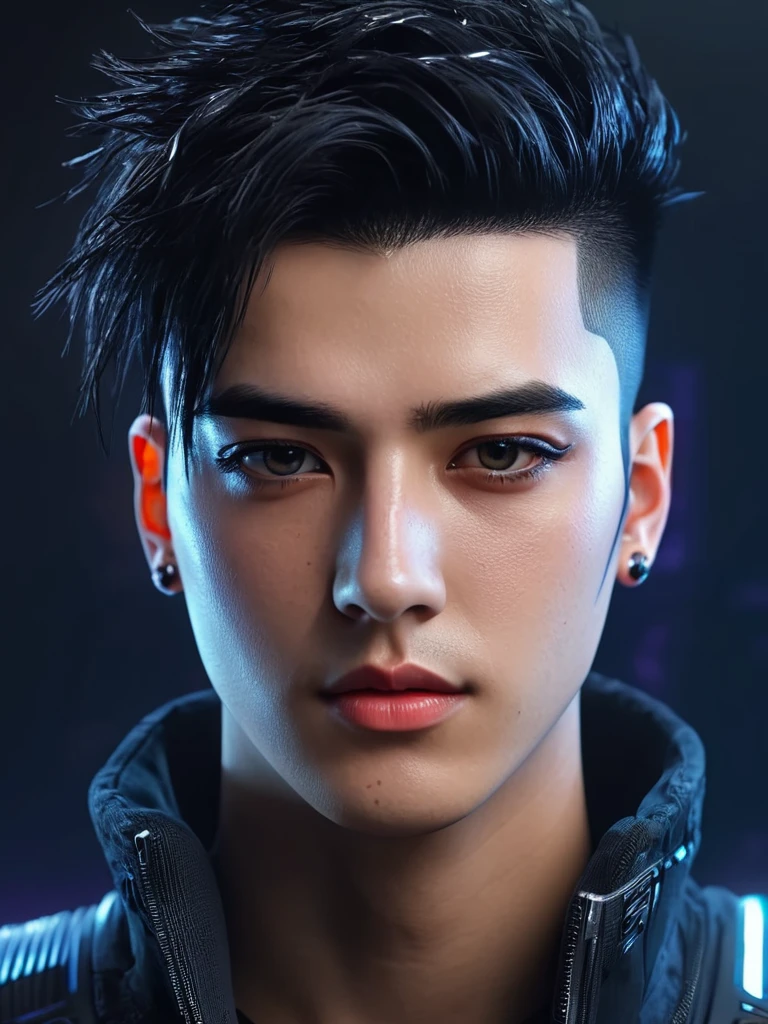 Change background cyberpunk handsome boy, realistic face, 8k, ultra realistic