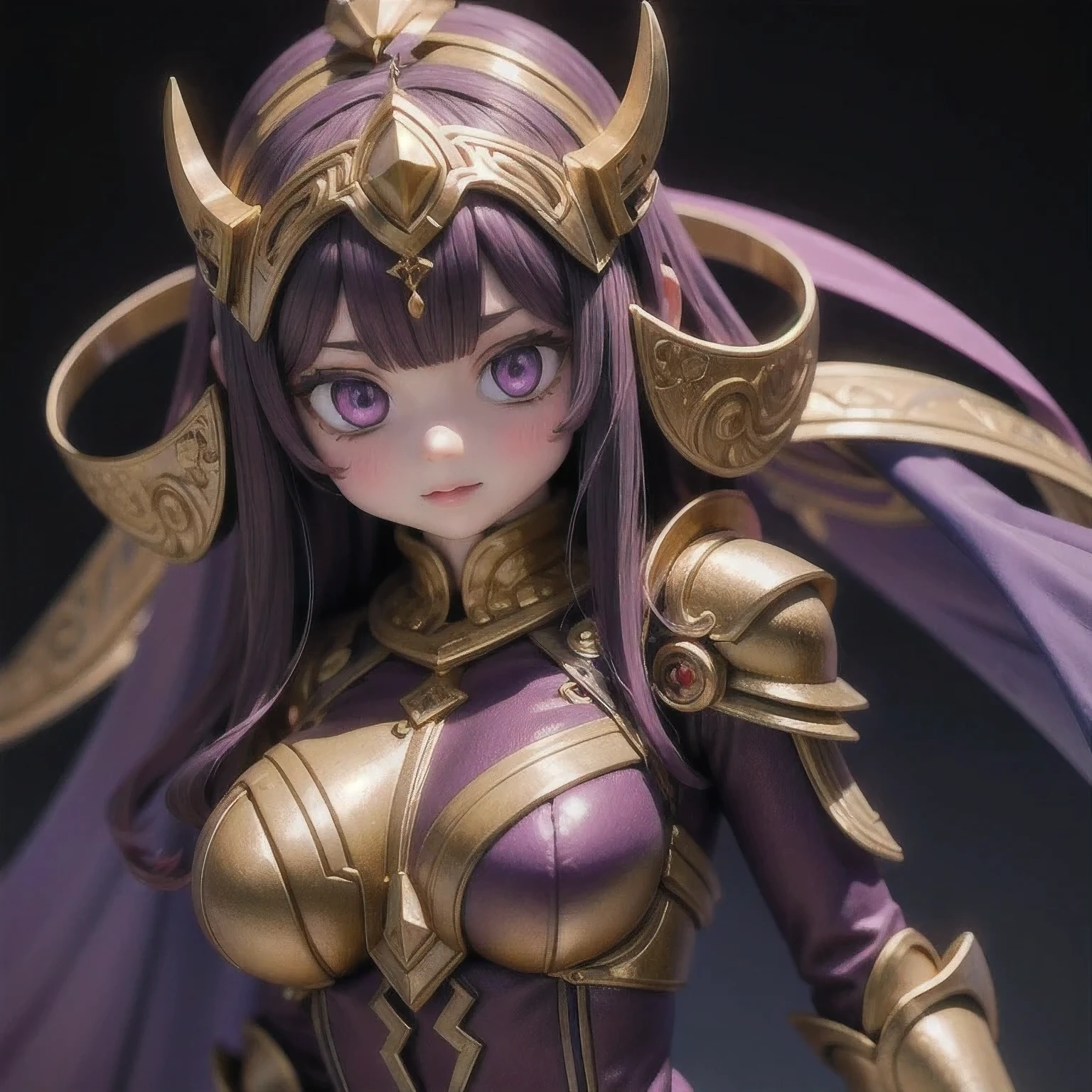 Close up of purple and gold toys, Super detailed fantasy characters, Science Fiction Characters render, detailed humanoid, Star Pathfinder Characters, Science Fiction Characters, Science Fiction Characters, humanoid character, very detailed character, Color Rendering, 3D Rendering Character Art 8K, Alien Armor, safi'jiiva armor, Marmoset Rendering