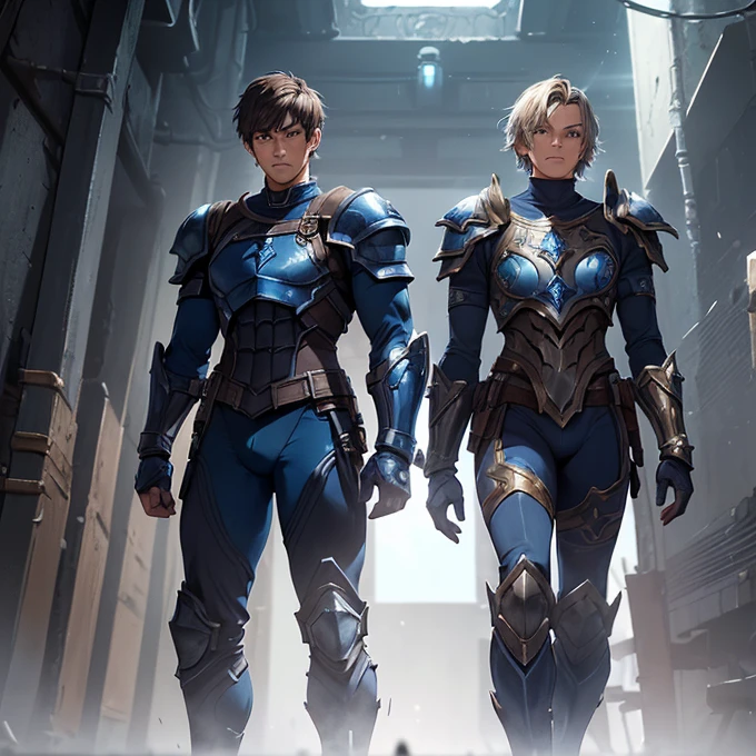 (absurdres, best high quality image, carefuly detailed features and textures, very detailed image, solo character alone, front character view, warcraft-alliance-aesthetic): {{(1character: 14 years old male human gunner boy), (fair skin, brown spiky short hair, brown eyes, slender body), (dark blue light armor, dark blue light shoulder plates, light-armor plate, blue body suit under the armor, blue pants under the armor, dark blue gauntlets, dark blue metal long boots), (silver pistol), (relaxed shooter pose, holding his pistol with his left hand, combat pose), (modern human british city)}}