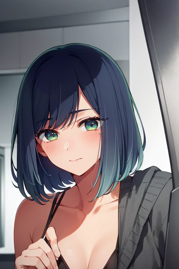Highest quality, Ultra-high resolution, Very detailed, High Contrast, Beautiful lighting, Depth of written boundary, Blue Hair, Green Eyes, (Bob Hair:1.5), blush, Browsing Caution, Micro Bikini Spread your legs Ahegao Bitch Inviting ejaculation Squirting Close-up