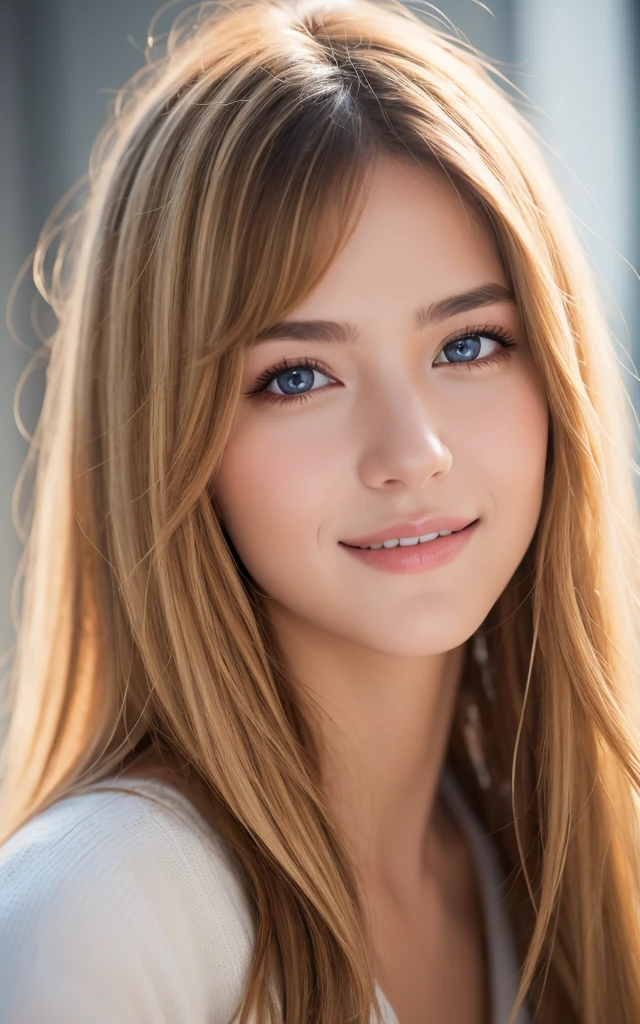 girl, smile, camisole, blonde, blue eyes, Hyper Realistic