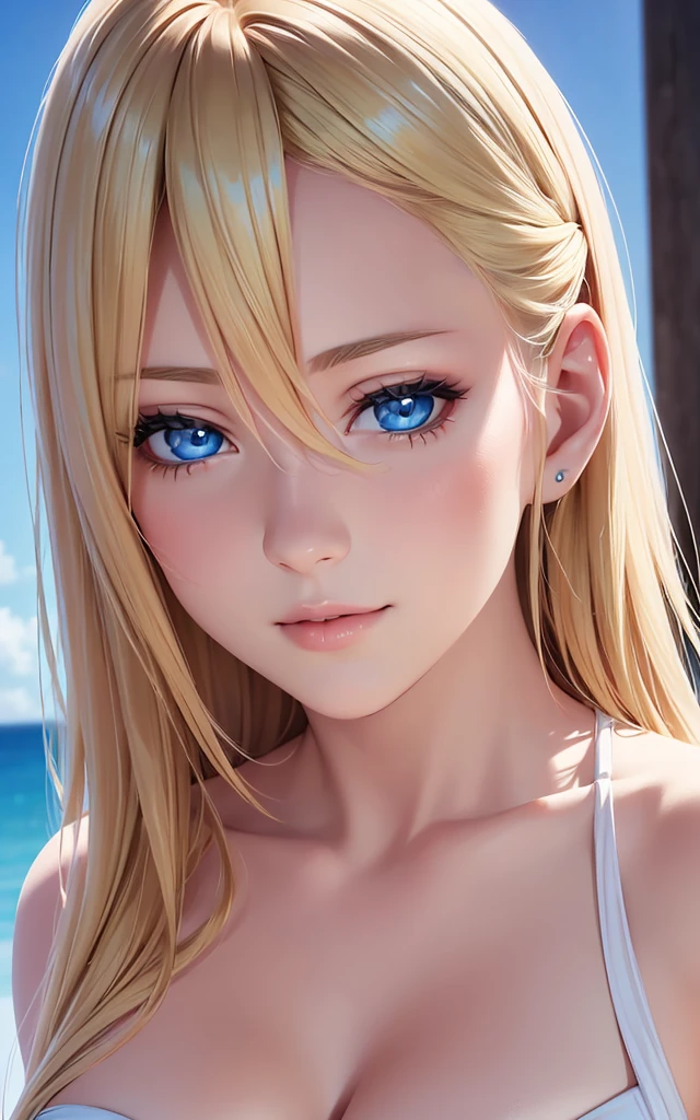 portrait, realistic, elegant woman, blue eyes, blonde hair, 4k resolution, Hyper Realistic