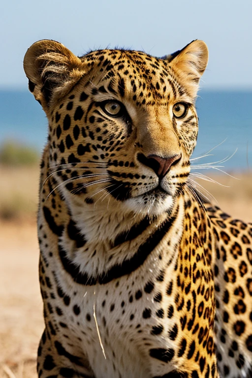 Leopard looking towards the horizon in a close up shot 

