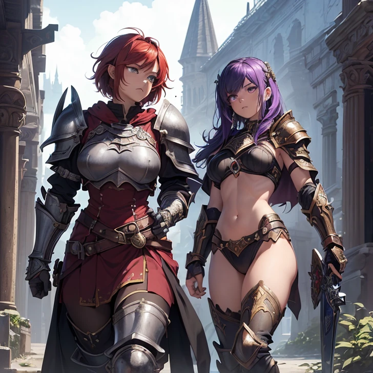 (absurdres, high fantasy artwork, best high quality image, carefuly detailed, very detailed features and textures, warcraft-aesthetic)
{{1character: 17 years old barbarian girl, (scarlet red short hair, purple eyes with black pupils, very thin lips, white skin, wearing full armor), (full bulky knight armor, full bulky shoulder plates, full armored bulky-breast-plate-armor-no revealing-skin, full gauntlets plates, full elbow plates, full plate boots), (her weapon: broad sword on her back), (she looks: Confident pose, very serious face, no sense of humor), (Scenery: Wooden irish cotage with ancient Greek forniture and celtic forniture)}}