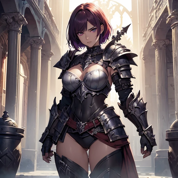 (absurdres, high fantasy artwork, best high quality image, carefuly detailed, very detailed features and textures, warcraft-aesthetic)
{{1character:  barbarian girl, (scarlet red short hair, purple eyes with black pupils, very thin lips, white skin, wearing full armor), (full bulky knight armor, full bulky shoulder plates, full armored bulky-breast-plate-armor-no revealing-skin, full gauntlets plates, full elbow plates, full plate boots), (her weapon: broad sword on her back), (she looks: Confident pose, very serious face, no sense of humor), (Scenery: Wooden irish cotage with ancient Greek forniture and celtic forniture)}}