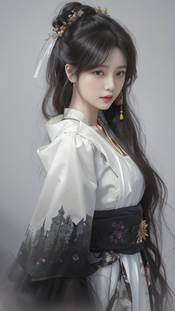 A painting,The painting shows a woman with long hair wearing a white dress, Beautiful character painting, Gu Weiss, artwork in the style of Gu Weiss, author:Yang J, author:Fan Qi, author:Zhang Han, author曾静, by Zhou Wenjing, Gu Weiss masterpiece, author:Li Song, Beautiful anime portrait, author:Ye Xin, author:Song Xu