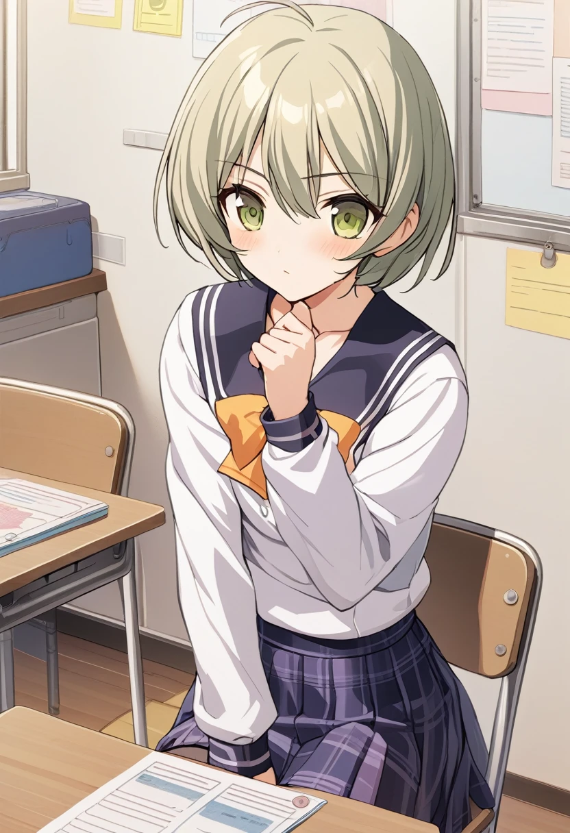 One girl,Kaoru、uniform、skirt、classroom、cute:2、A complete depiction of the human body、masterpiece, Highest quality, Game CG, ultra detailed、highres、extremely detailed CG 