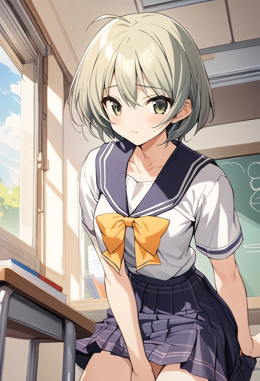 One girl,Kaoru、uniform、skirt、classroom、cute:2、A complete depiction of the human body、masterpiece, Highest quality, Game CG, ultra detailed、highres、extremely detailed CG 