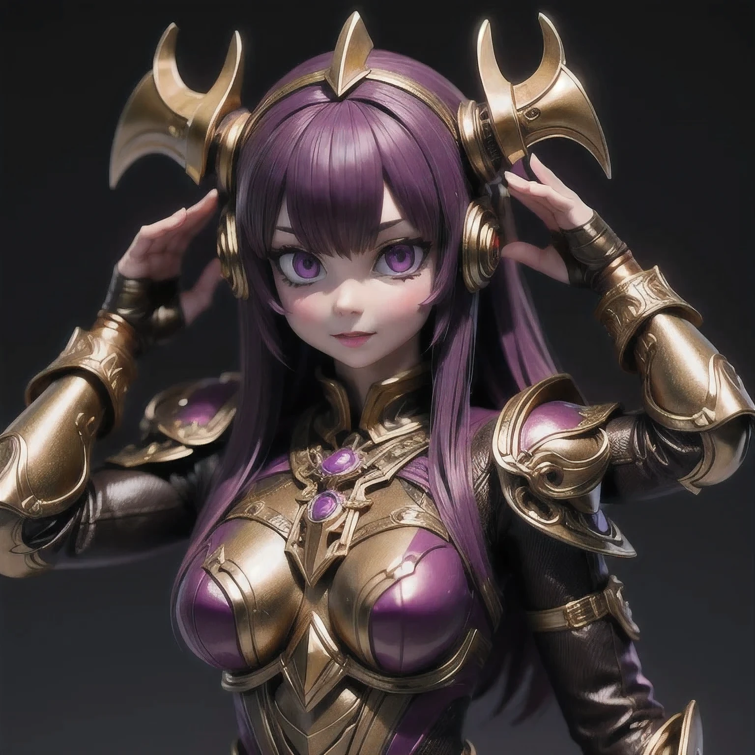 Close up of purple and gold toys, Super detailed fantasy characters, Science Fiction Characters render, detailed humanoid, Star Pathfinder Characters, Science Fiction Characters, Science Fiction Characters, humanoid character, very detailed character, Color Rendering, 3D Rendering Character Art 8K, Alien Armor, safi'jiiva armor, Marmoset Rendering