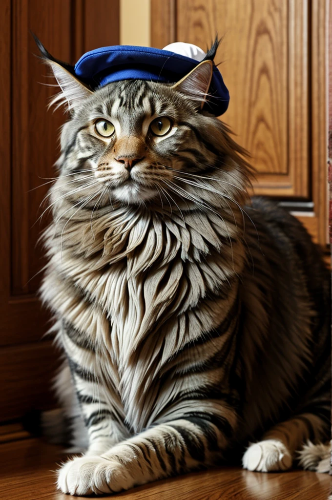 Maine coon with a university hat