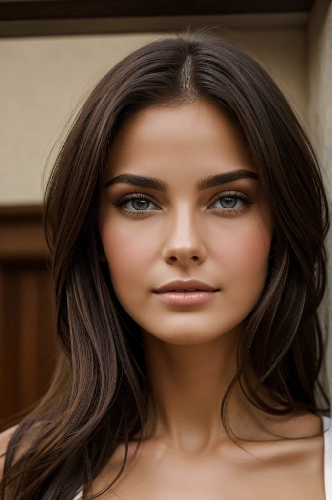 Create for me a face of a sublime brunette woman who comes very close to reality 