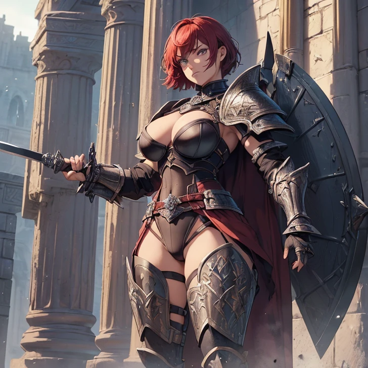 (absurdres, high fantasy artwork, best high quality image, carefuly detailed, very detailed features and textures, tolkien-aesthetic)
{{1character: 25 years old barbarian girl, (scarlet red short hair, purple eyes with black pupils, very thin lips, white skin, wearing full armor), (full bulky knight armor, full bulky shoulder plates, full armored bulky-breast-plate-armor-no revealing-skin, full gauntlets plates, full elbow plates, full plate boots), (her weapon: broad sword on her back), (attack pose pose, very serious face, no sense of humor), (Scenery: Wooden irish cotage with ancient Greek forniture and celtic forniture)}}