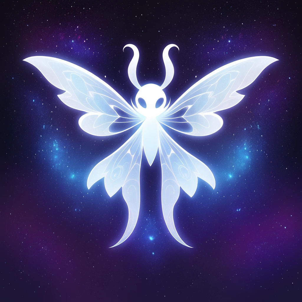 white ghostly moth in cosmic art style
