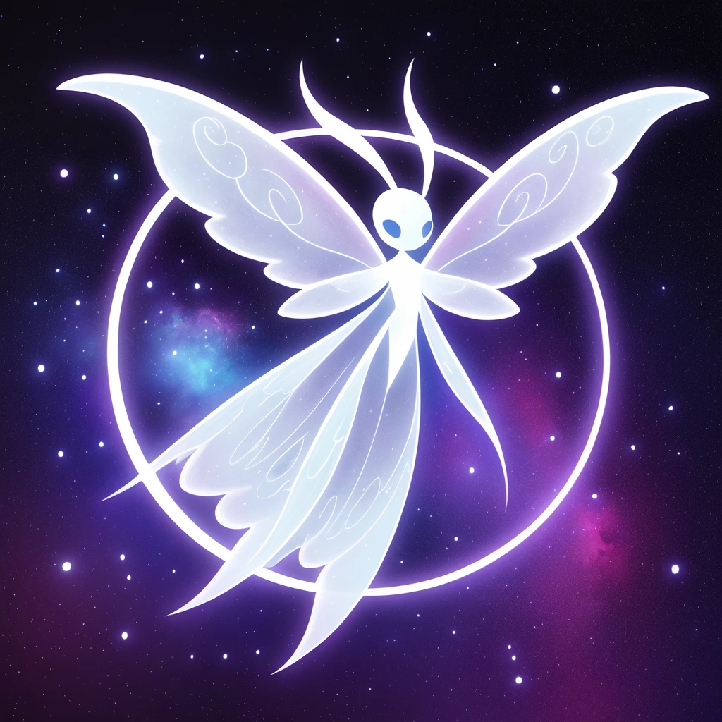 white ghostly moth in cosmic art style