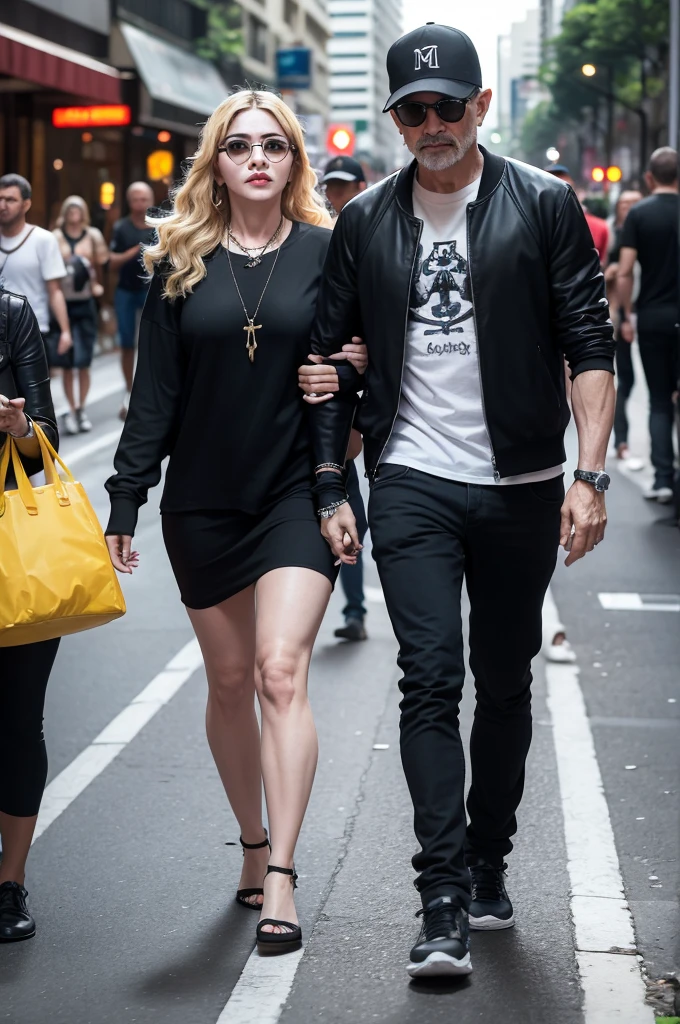 Madonna walking along Avenida Paulista in the city of São Paulo in Brazil