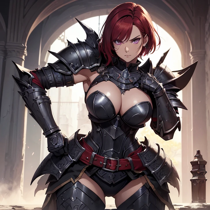 (absurdres, high fantasy artwork, best high quality image, carefuly detailed, very detailed features and textures, Diablo-video game series-aesthetic)
{{1character: 25 years old barbarian girl, (scarlet red short hair, purple eyes with black pupils, very thin lips, white skin, wearing full armor), (full bulky knight armor, full bulky shoulder plates, full armored bulky-breast-plate-armor-no revealing-skin, full gauntlets plates, full elbow plates, full plate boots), (her weapon: broad sword on her back), (attack pose pose, very serious face, no sense of humor), (Scenery: Wooden irish cotage with ancient Greek forniture and celtic forniture)}}