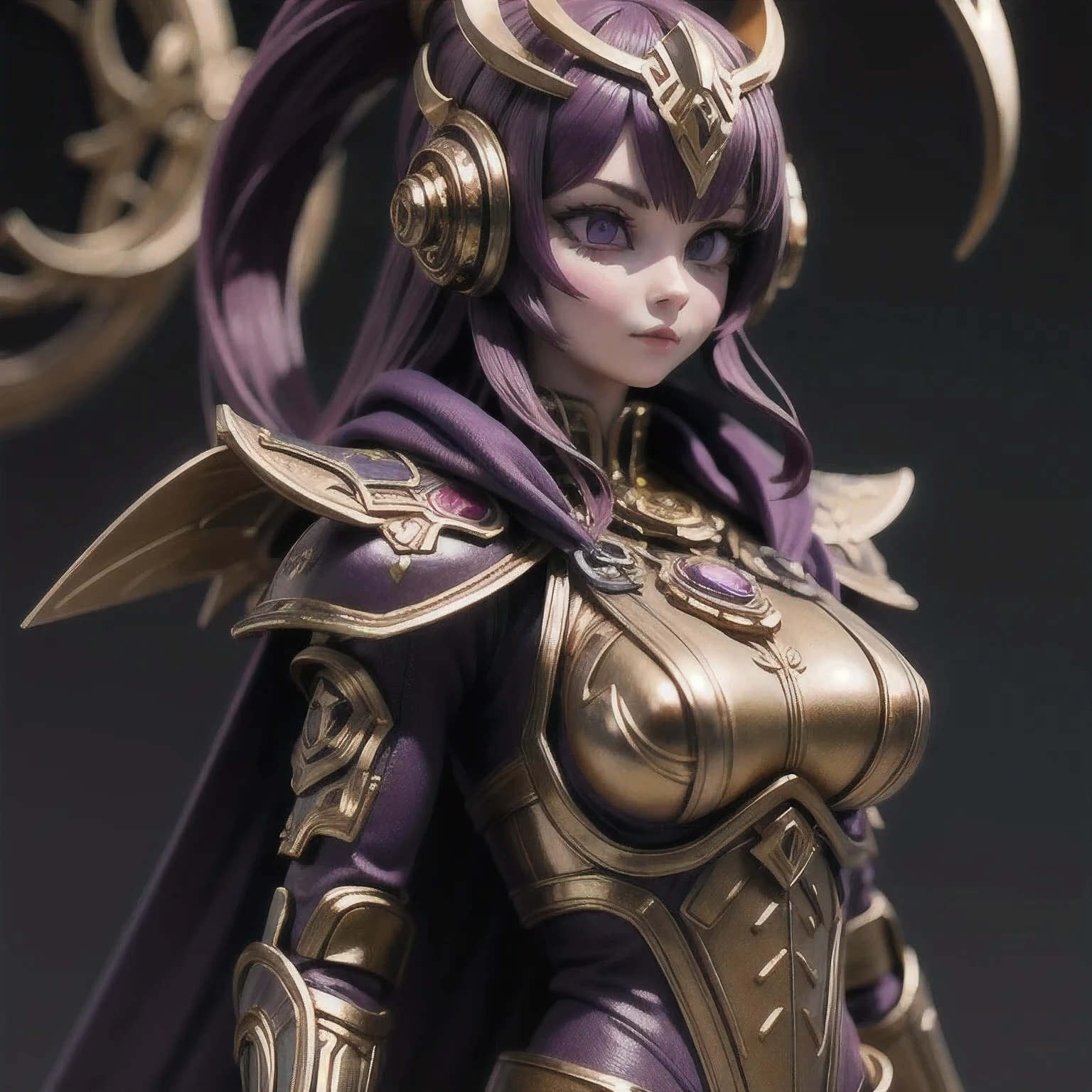 Close up of purple and gold toys, Super detailed fantasy characters, Science Fiction Characters render, detailed humanoid, Star Pathfinder Characters, Science Fiction Characters, Science Fiction Characters, humanoid character, very detailed character, Color Rendering, 3D Rendering Character Art 8K, Alien Armor, safi'jiiva armor, Marmoset Rendering