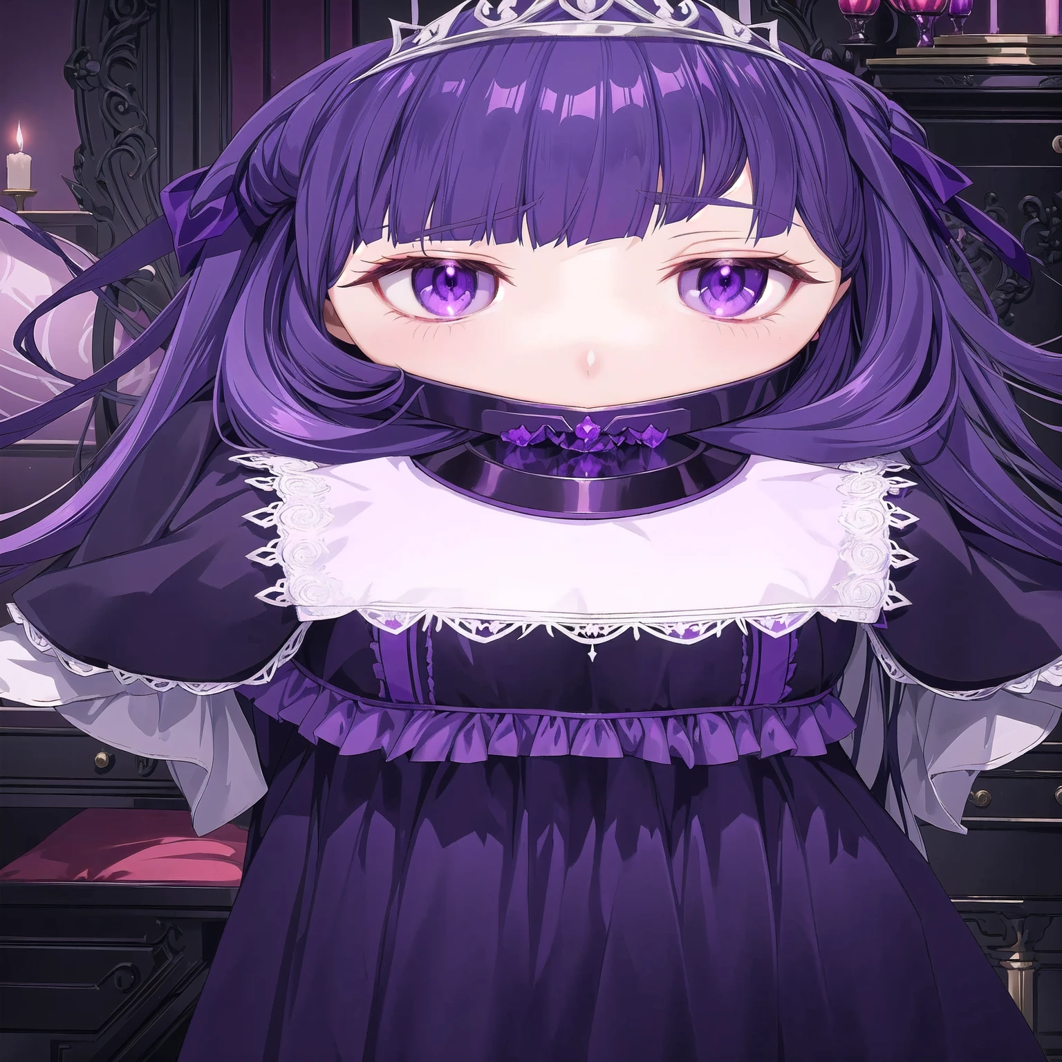 anime girl in a purple dress with a tiable and a purple dress, shalltear from overlord, shalltear bloodfallen, , wearing dark purple armor, melty, anime moe artstyle, gothic maiden anime girl, gapmoe yandere grimdark, anime style like fate/stay night, dark witch character, tired and haunted expression