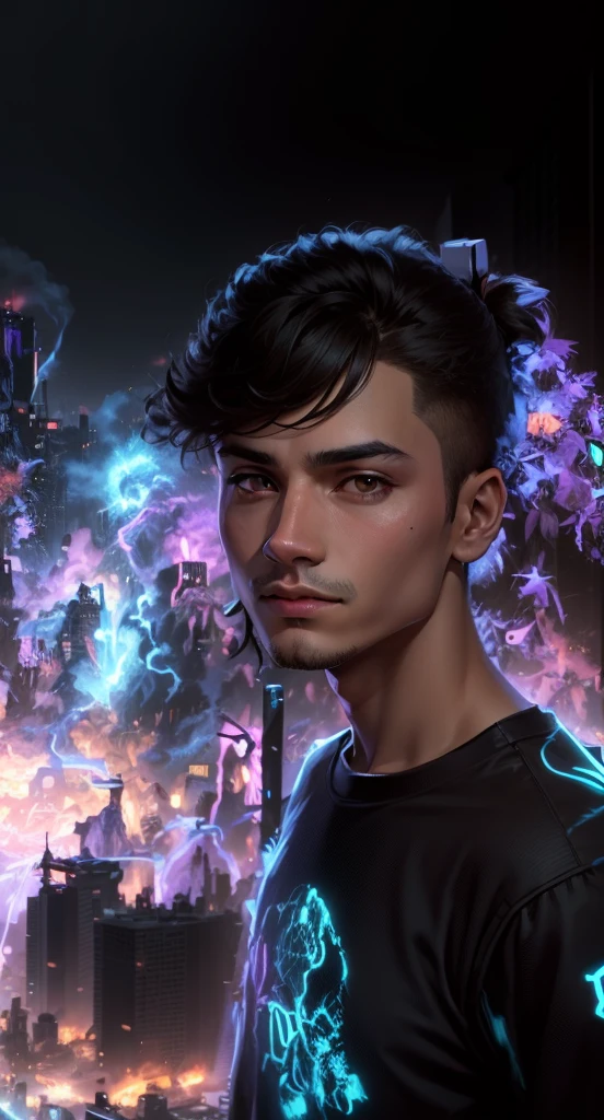 change background cyberpunk. make cute boy