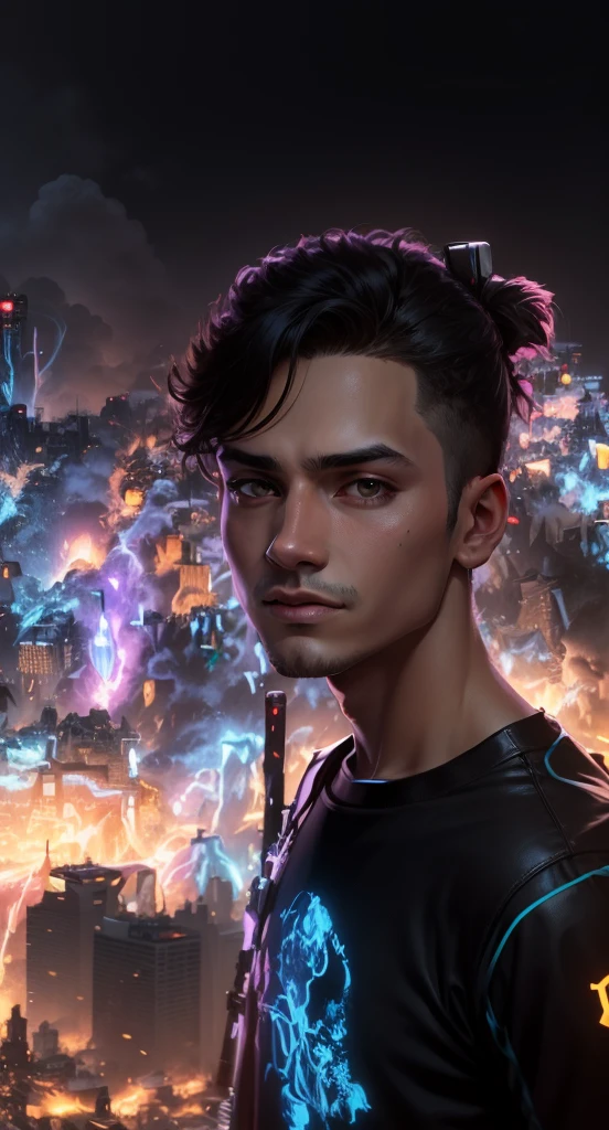 change background cyberpunk. make cute boy