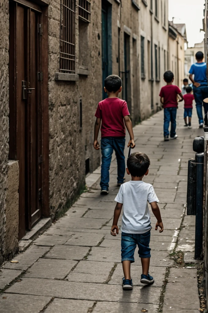 Leon following some children