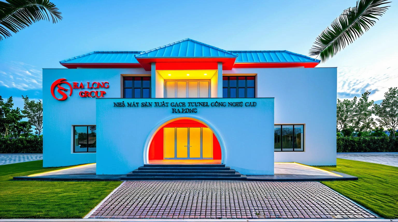 Masterpiece, high quality, best quality, authentic, super detail, outdoors, onestoreyvillaXL, aiaigroup, office style modern on the street ,stairs, red tited roof, glass door, white wall ,road,pavement, grass, trees, sky, cloud, (daylight:1.1)
