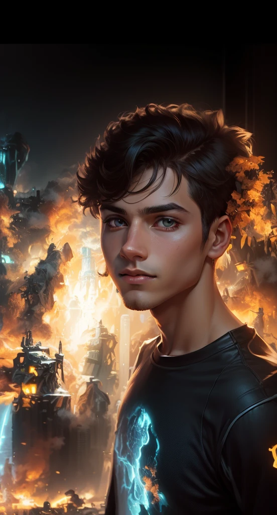 change background sci fi. make cute boy